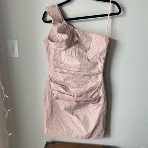 One shoulder pale pink cocktail dress